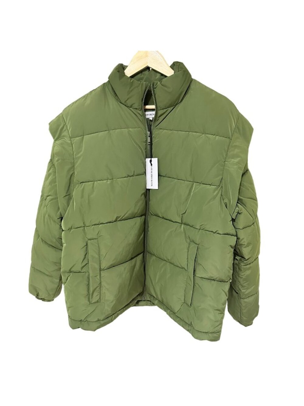 NWT WeWoreWhat Olive Green Convertible Puffer Jacket Vest Oversized Womens Small